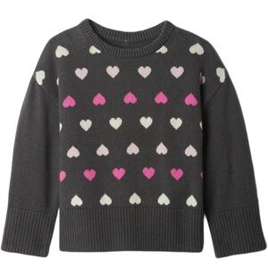GAP Baby Girls' Intarsia Soft Black Gray Heart Pattern Sweater